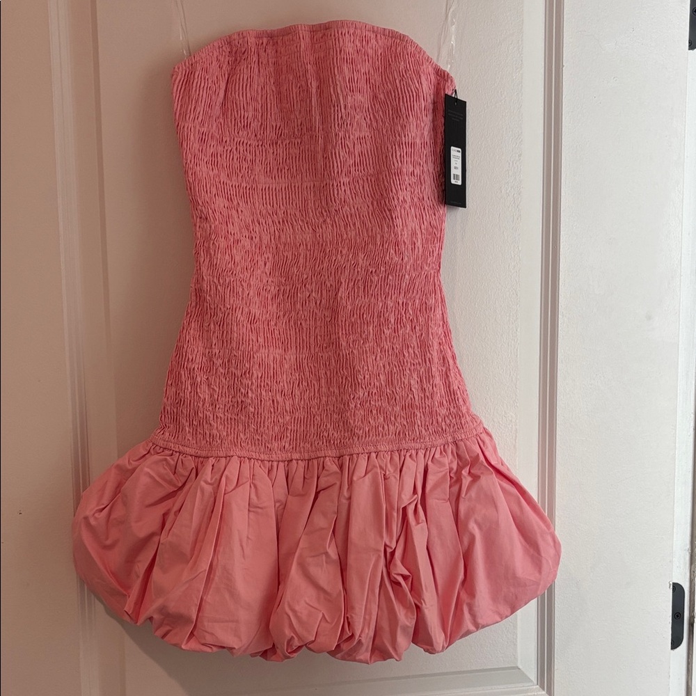 Fashion Nova Pink Shirred Strapless Poplin Mini Dress Size Small - Picture 2 of 4
